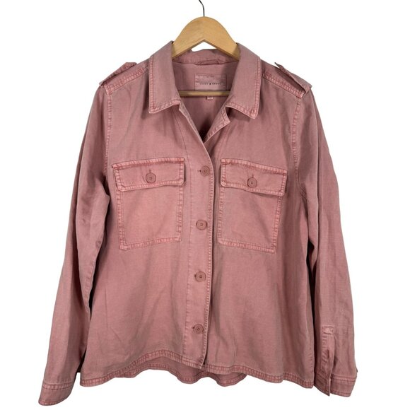 Lucky Brand Utility Shirt Jacket Button-Front Lightweight Chambray Pink sz L - Picture 1 of 9